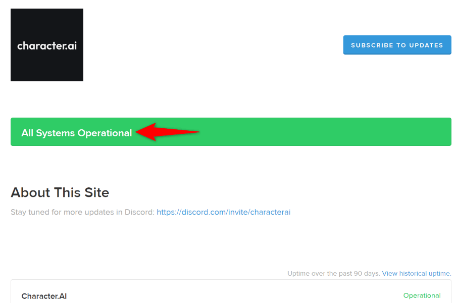 Character.ai サーバーのステータスの場所。