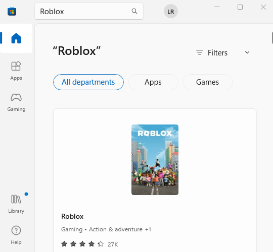 Microsoft StoreでRobloxを検索