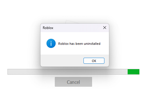 Robloxのアンインストールメッセージ