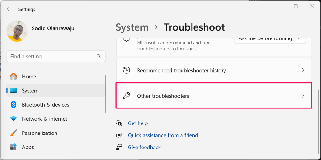 Windowsのトラブルシューティング設定メニューで「その他のトラブルシューティング」がハイライト表示される