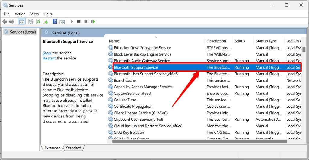 Bluetoothサポートサービスのスタートアップの種類を変更する手順