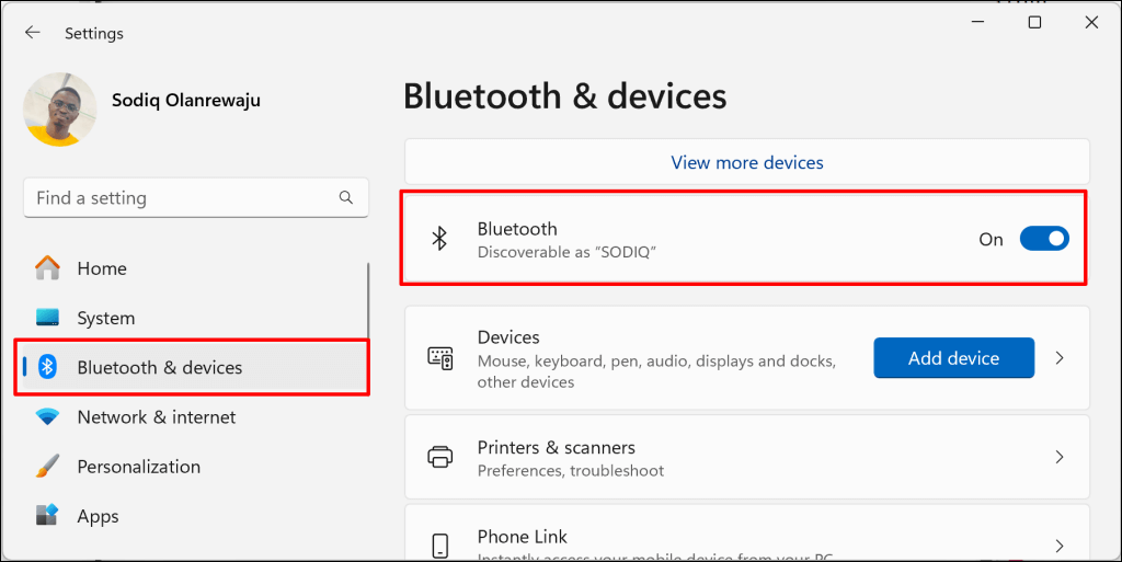 Windowsの「Bluetoothとデバイス」設定メニュー