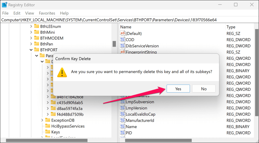 WindowsレジストリからBluetoothプロファイルを削除する手順