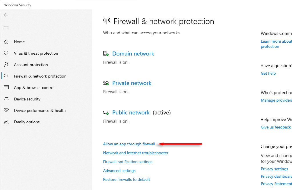 ファイアウォール経由のアプリの許可を選択
