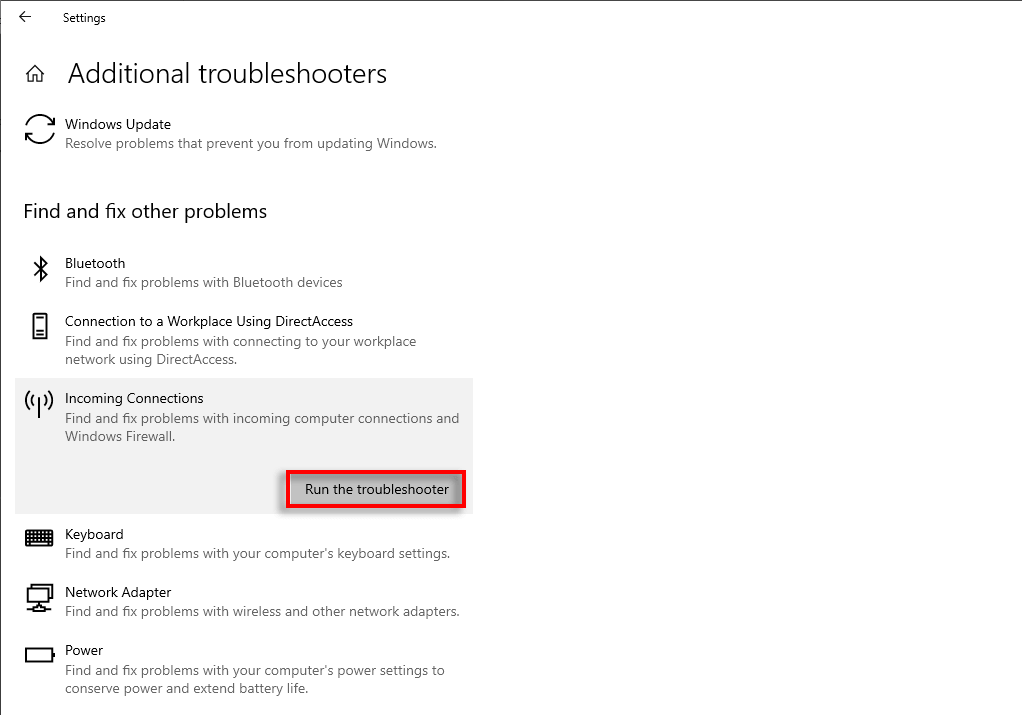 トラブルシューティングツールの実行を選択します