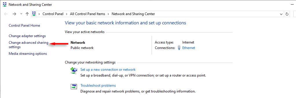 「詳細な共有設定の変更」を選択