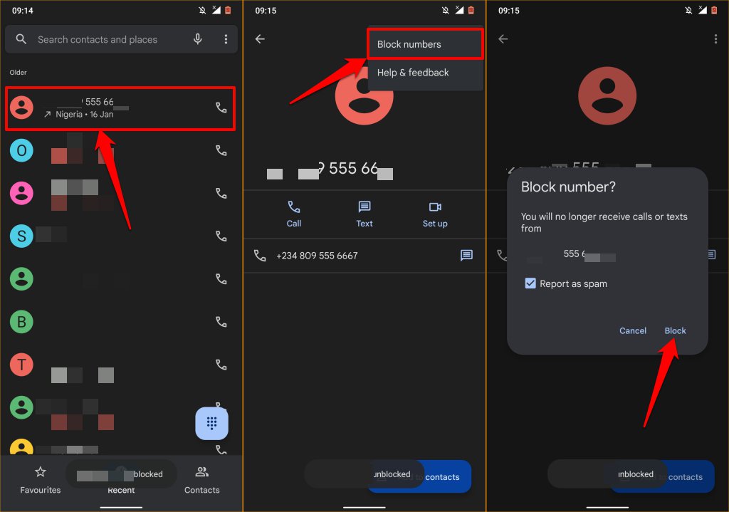電話アプリからのテキストをブロックする画像
