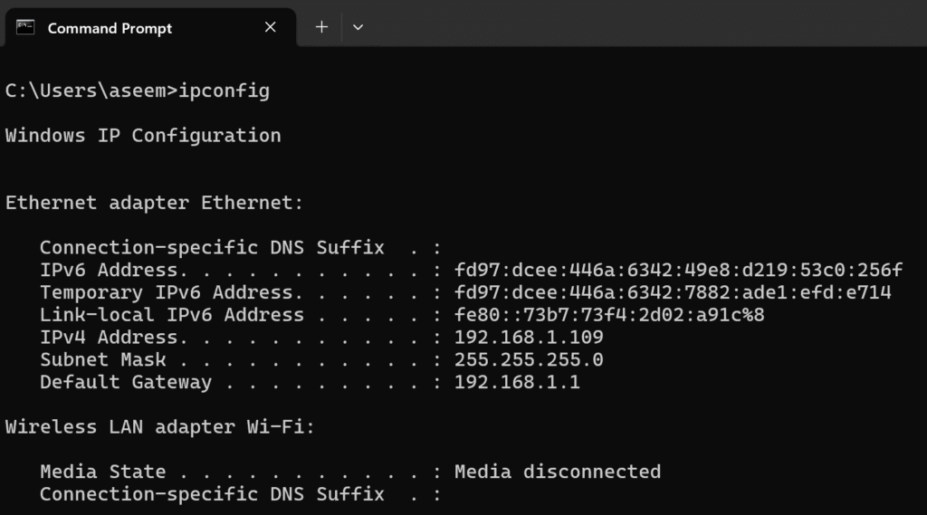 comando ipconfig di Windows