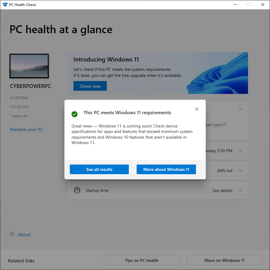PCはWindows 11の要件を満たしています