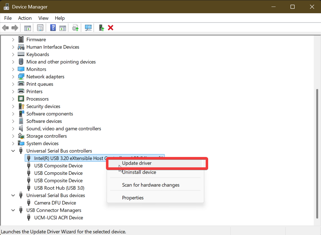 ユニバーサルシリアルバスコントローラのドライバを更新する