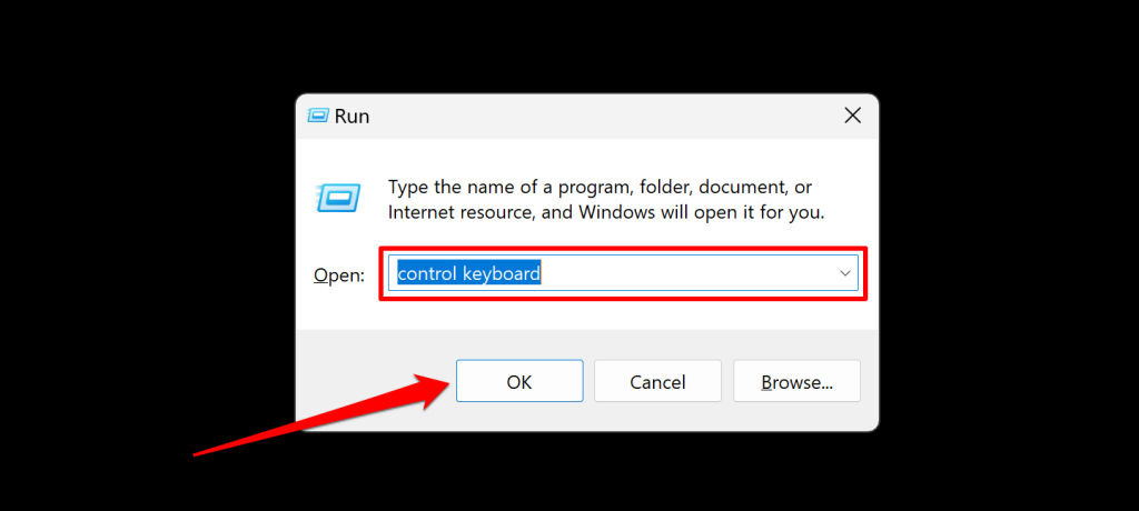 Windowsの[ファイル名を指定して実行]ダイアログボックスの「キーボードをコントロール」コマンド