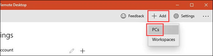 リモート デスクトップ アプリで PC を追加します。