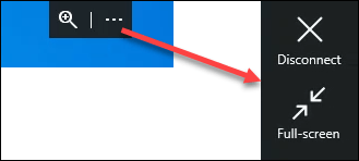 リモート デスクトップ アプリの切断および全画面オプション。