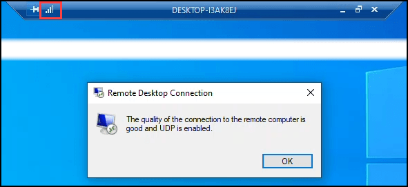 リモート デスクトップ接続クライアントで信号強度をチェックしています。