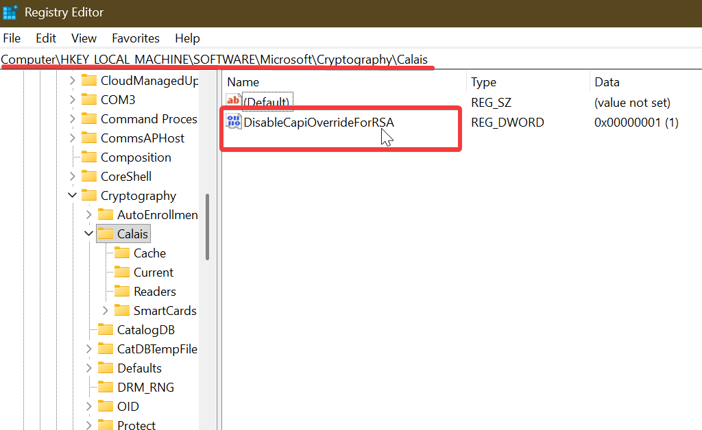 папка regedit calais