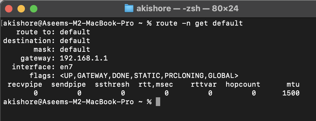 comando route terminale macOS