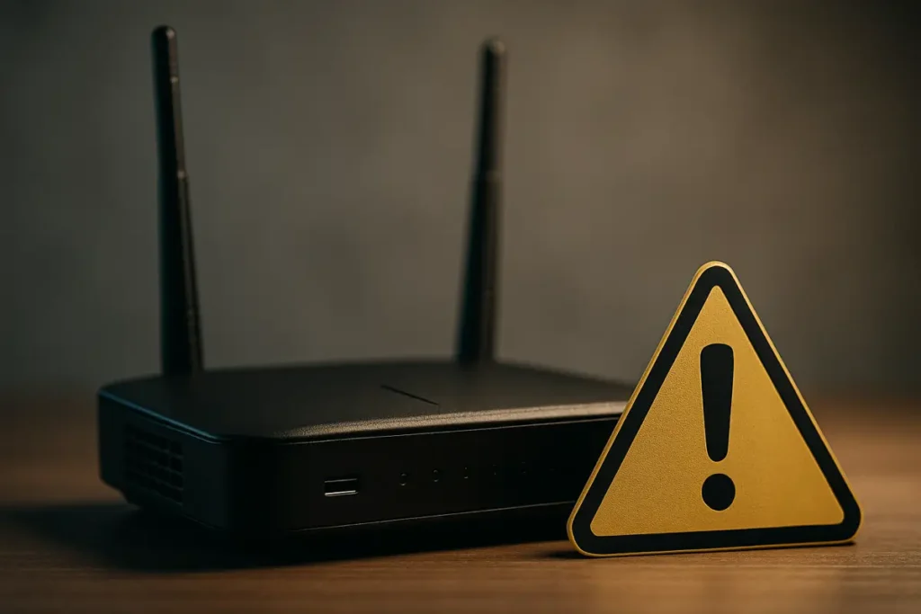 Router Wi-Fi con punto esclamativo triangolare 
