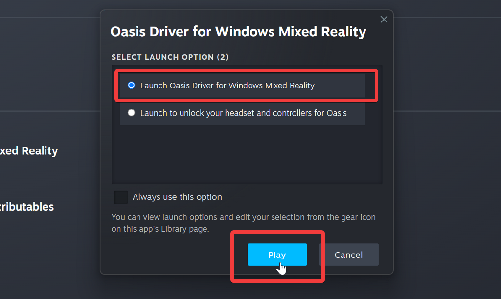 Oasisドライバーを有効にしてプレイする