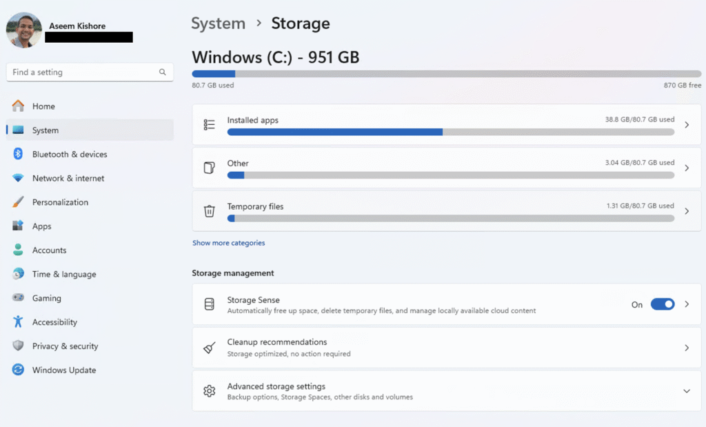 Windows 11のストレージ設定