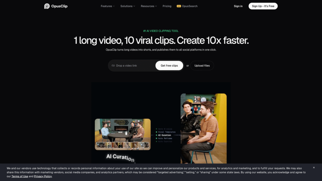 Opus Clipのウェブサイト 