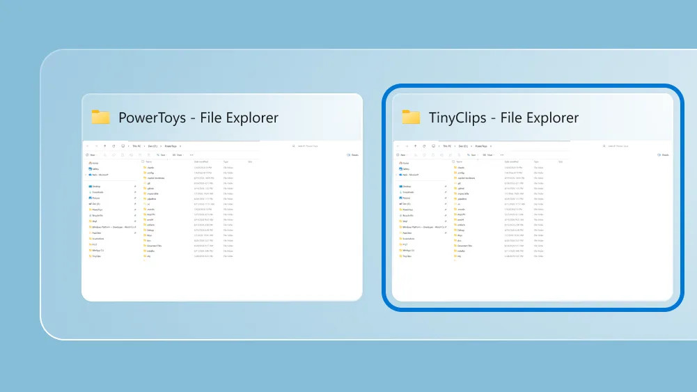 PowerToys Window Hopper يظهر وهو يعمل في Windows 11، ينتقل بين مجلدين