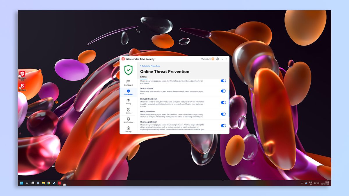 لقطة شاشة لبرنامج Bitdefender