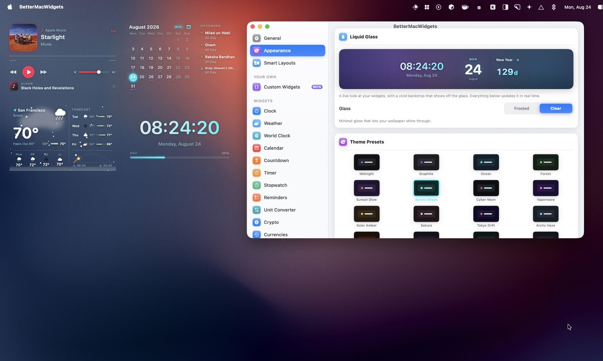 ودجت BetterMacWidgets الشفاف