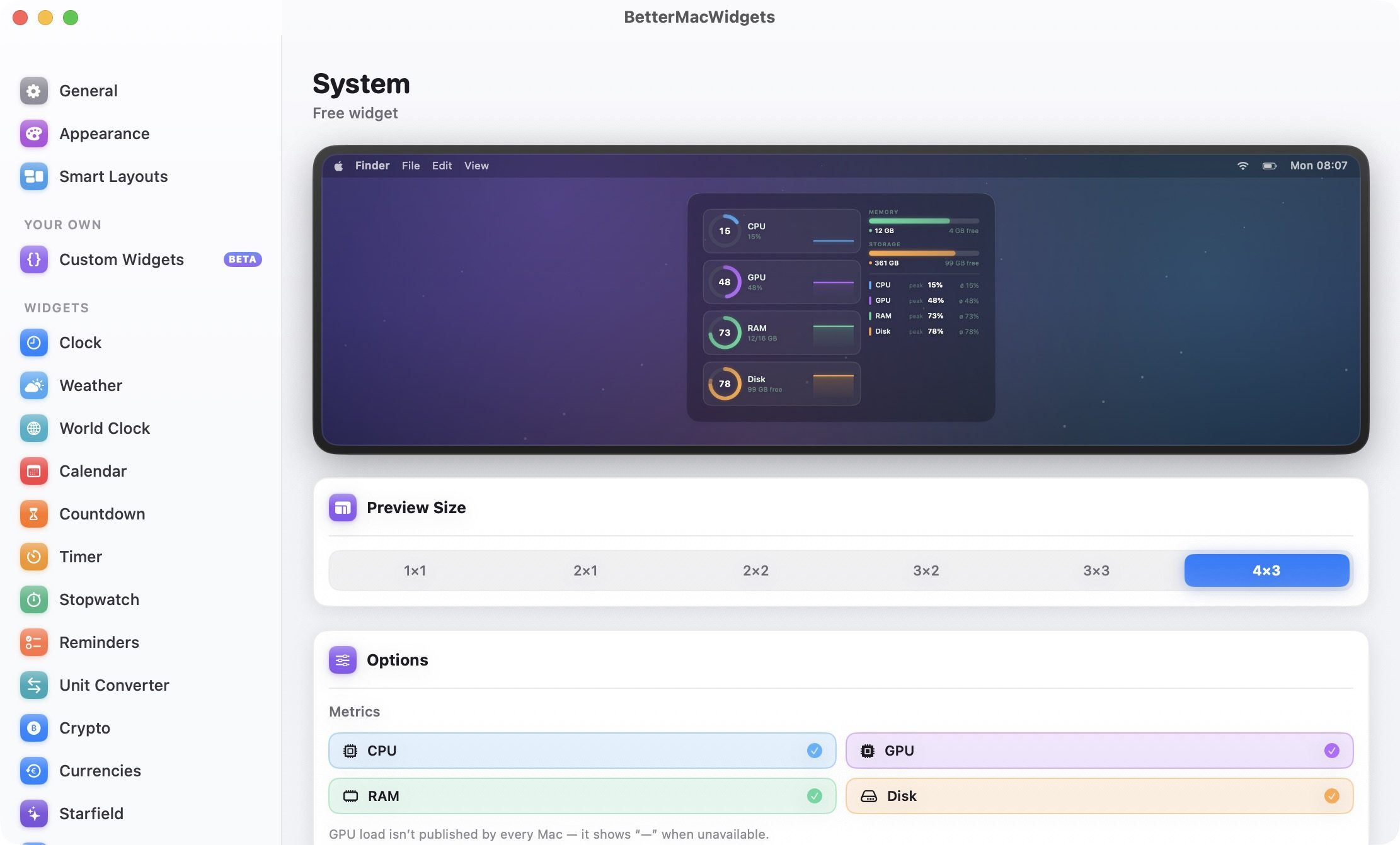 أحجام ويدجت BetterMacWidgets