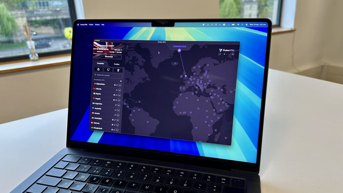 الصفحة الرئيسية لتطبيق Proton VPN على نظام macOS.