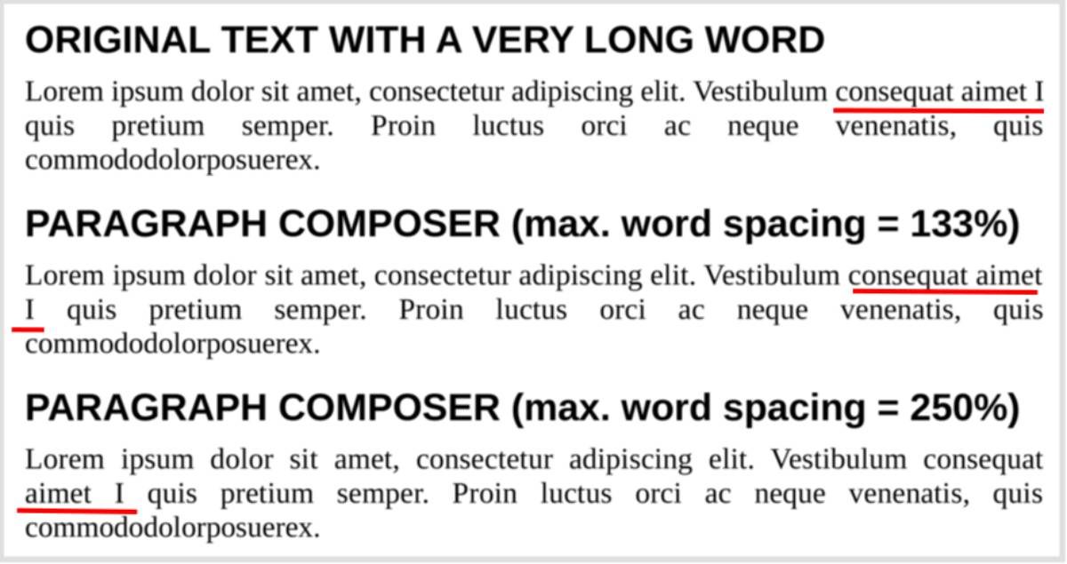 نموذج لميزة Paragraph Composer في LibreOffice 26.8 Writer لتحسين الطباعة