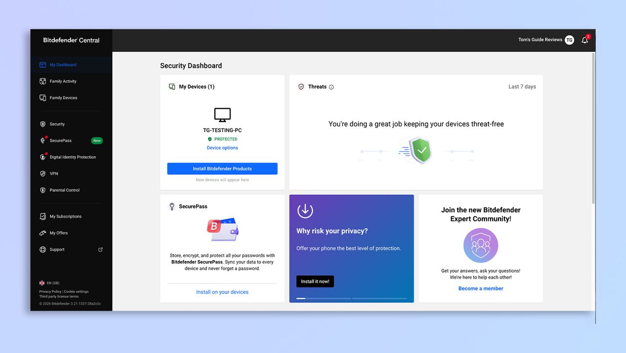 لقطة شاشة لبرنامج Bitdefender
