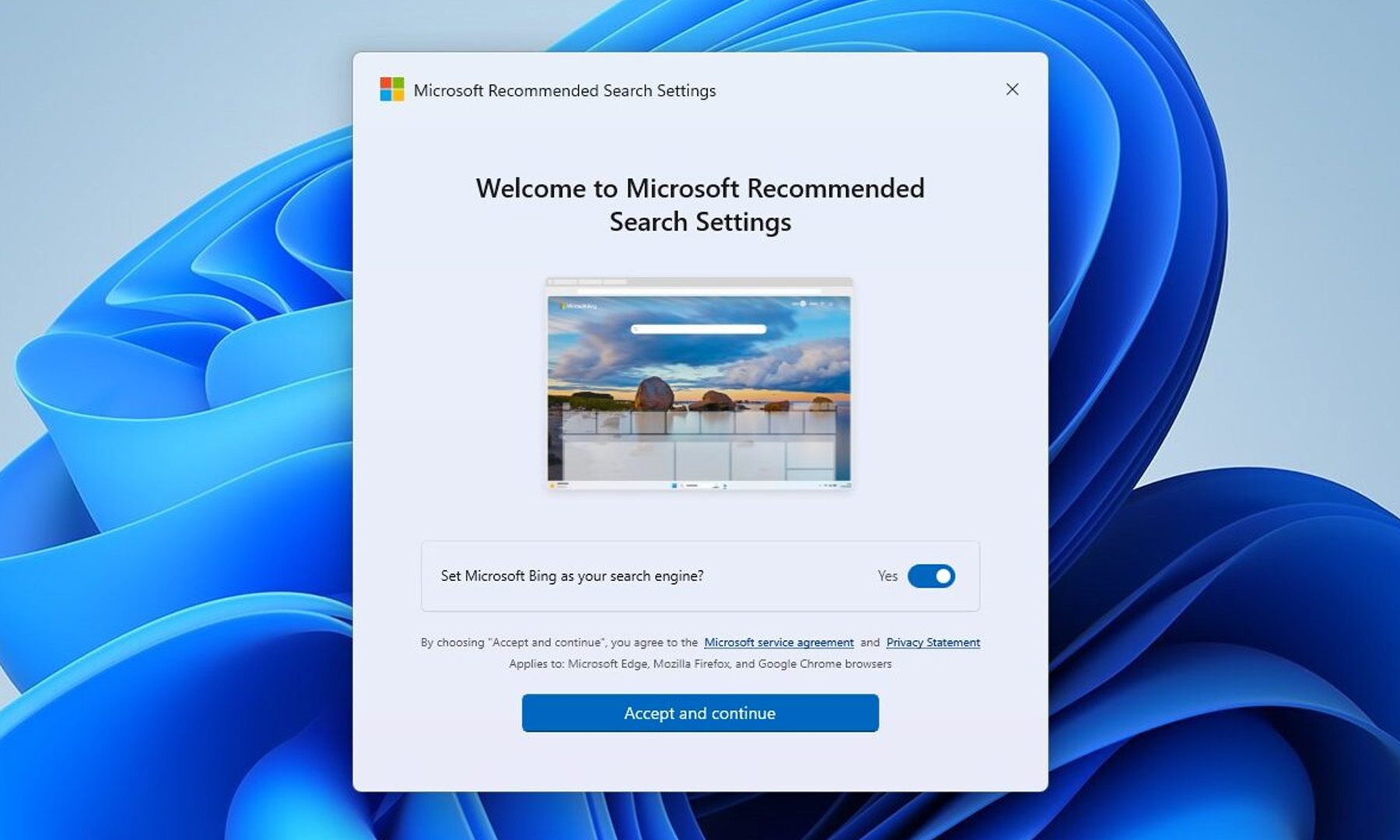 إعدادات البحث الافتراضية الموصى بها من Microsoft