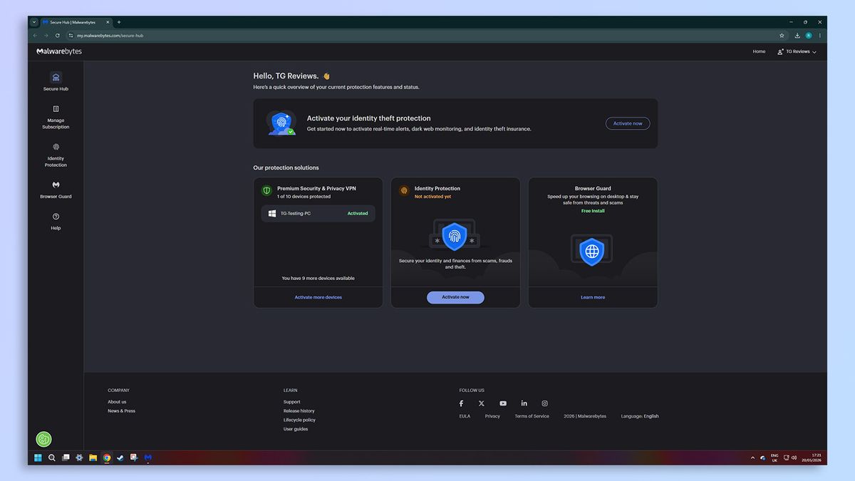 لقطة شاشة لبرنامج Malwarebytes لمكافحة الفيروسات
