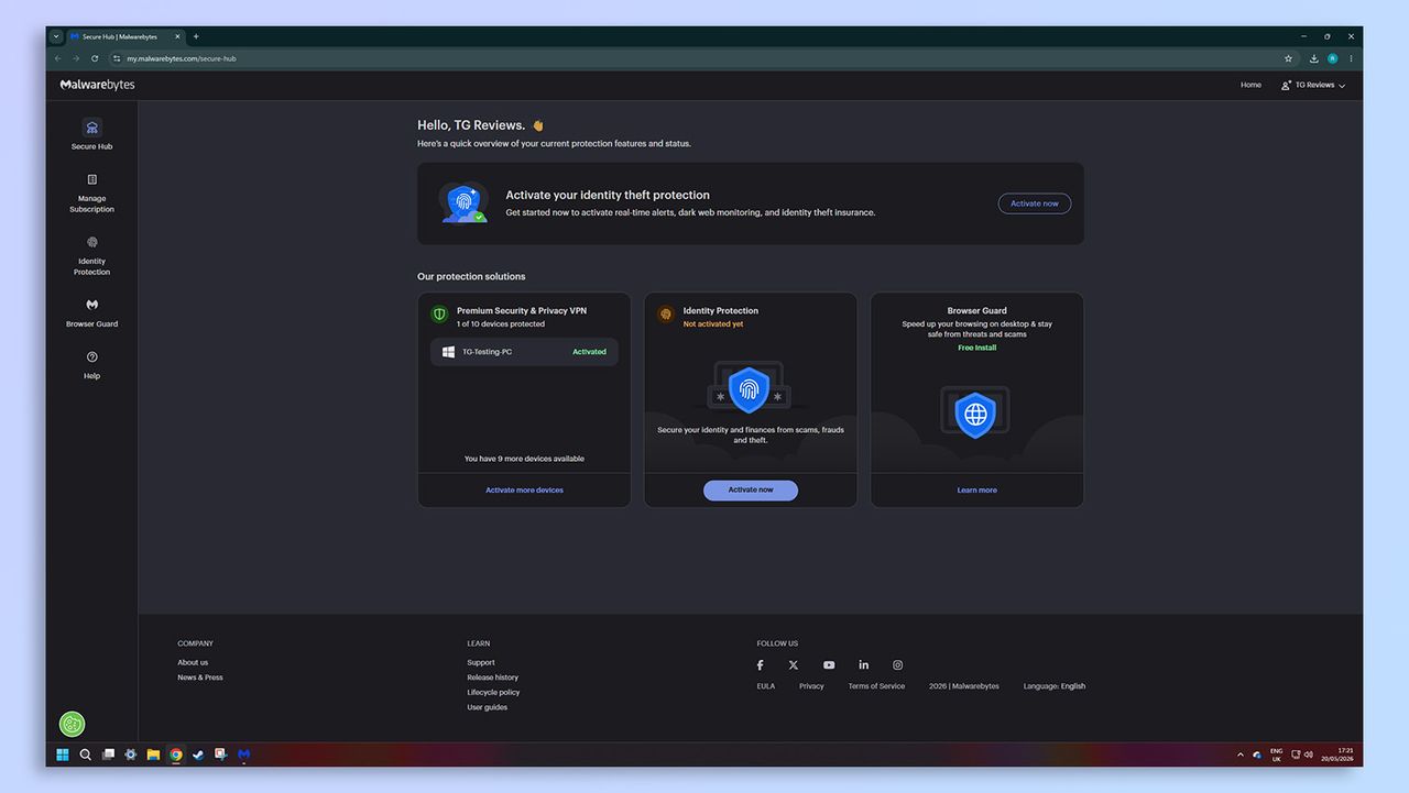 لقطة شاشة لبرنامج Malwarebytes لمكافحة الفيروسات