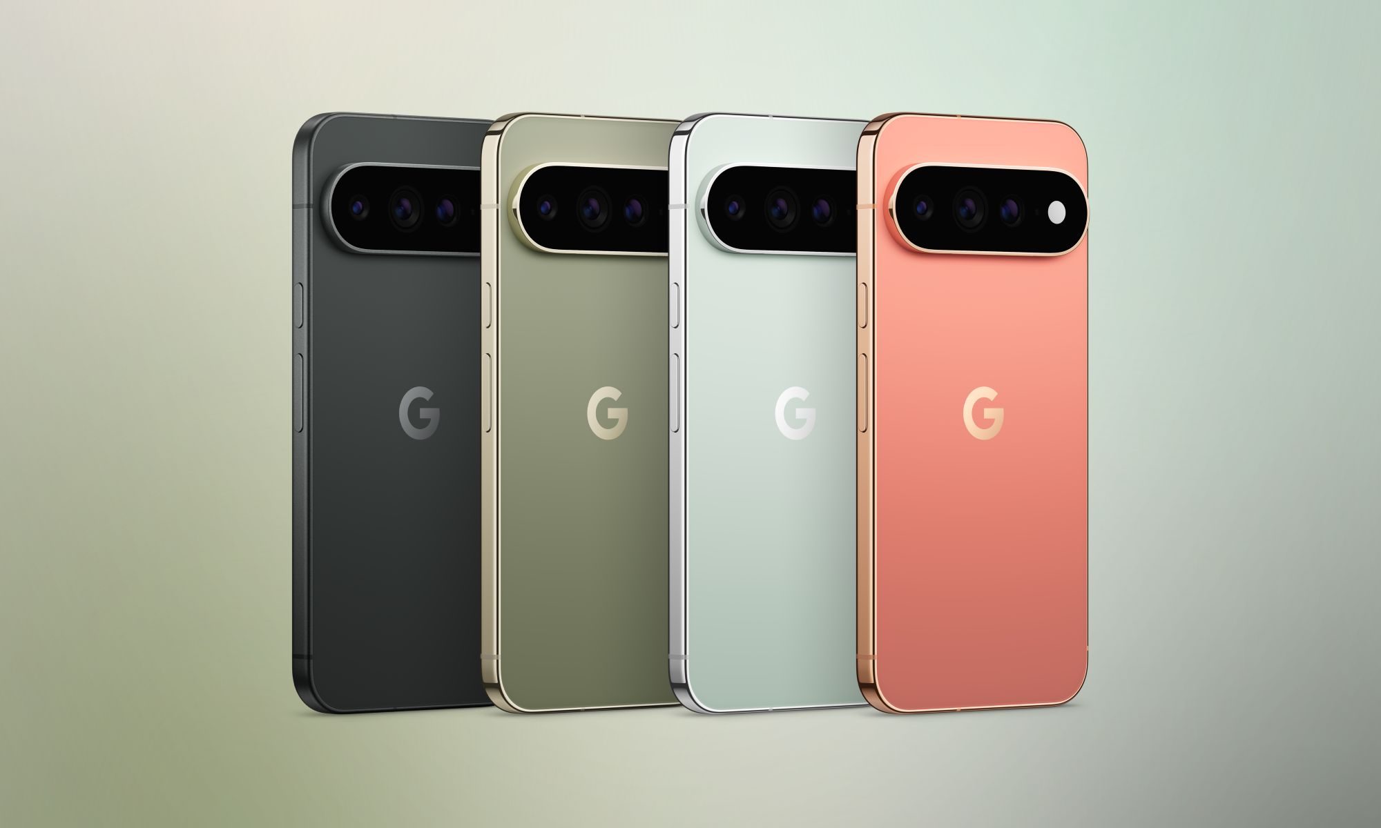 هاتف Pixel 11 Pro XL بجميع ألوانه على خلفية متدرجة