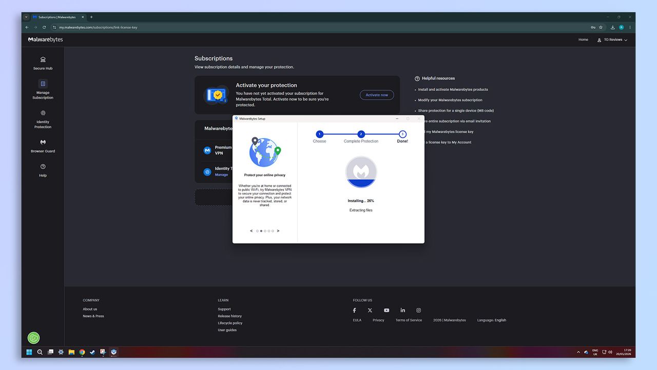 لقطة شاشة لبرنامج Malwarebytes لمكافحة الفيروسات