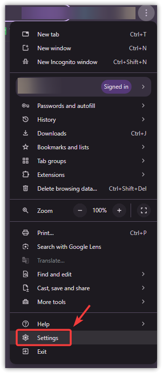 قائمة النقاط الثلاث في متصفح Chrome