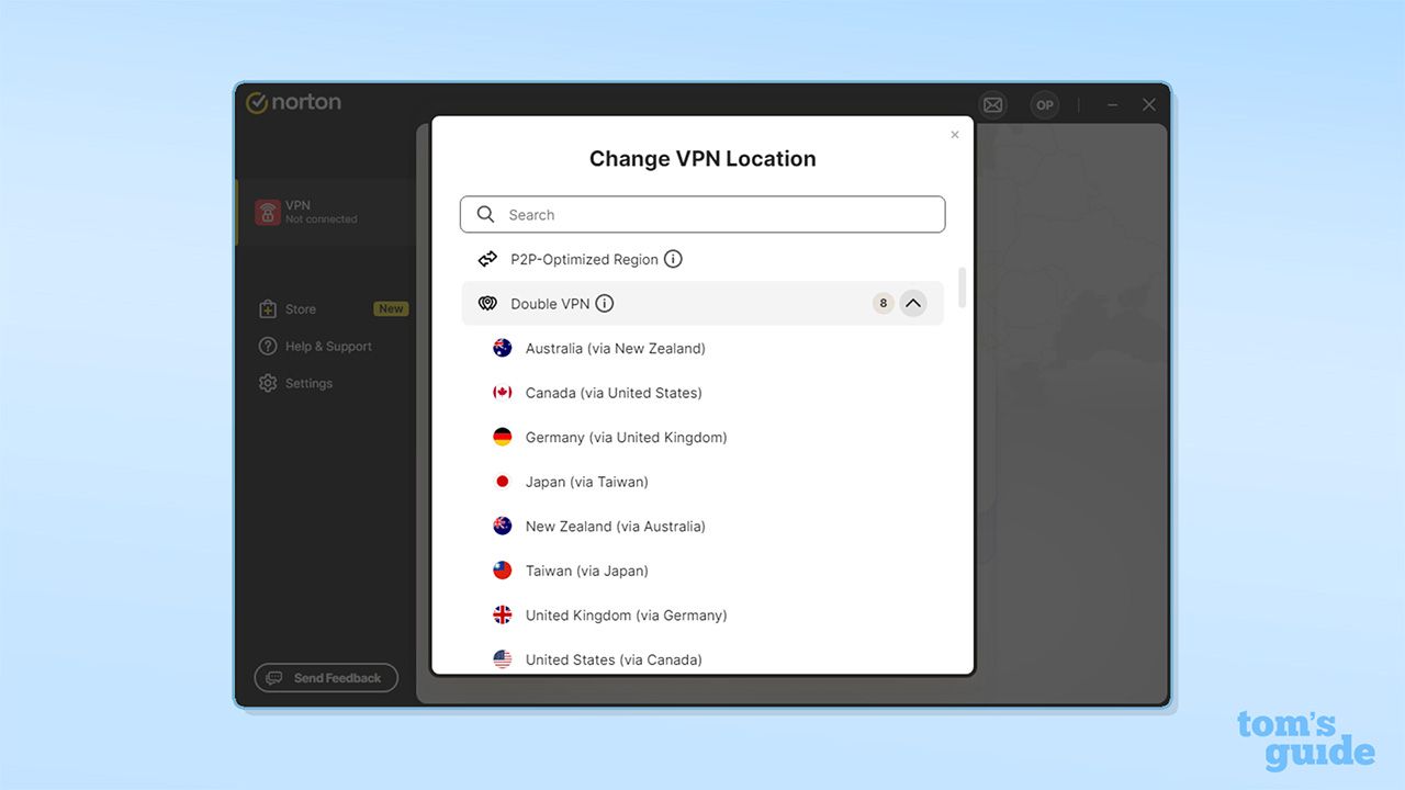 لقطة شاشة لميزة Double VPN من Norton VPN