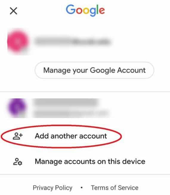 لقطة شاشة توضح خيار إضافة حساب في تطبيق Gmail