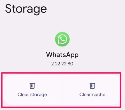 إعدادات تطبيق Android لمسح ذاكرة التخزين المؤقت لواتساب أثناء استكشاف مشكلة خيار HD المفقود.