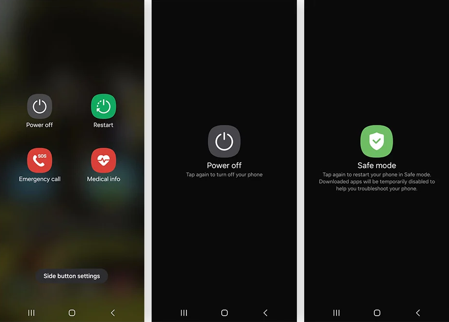 هاتف Android يعاد تشغيله في الوضع الآمن (Safe mode) لاختبار ما إذا كانت تطبيقات الشاشة الرئيسية (Home screen) المفقودة ناتجة عن مشغل (launcher) أو أداة مساعدة من طرف ثالث.