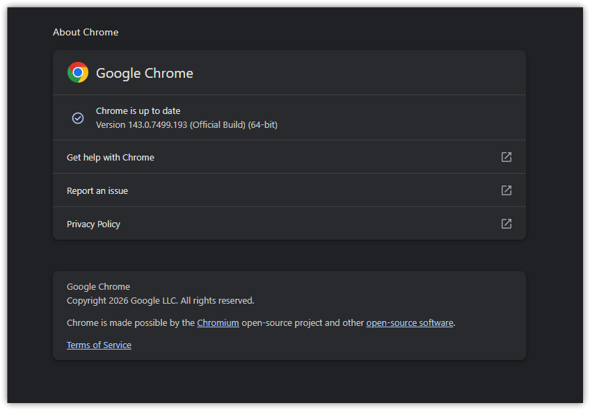 صورة توضح شاشة تحديث Google Chrome.