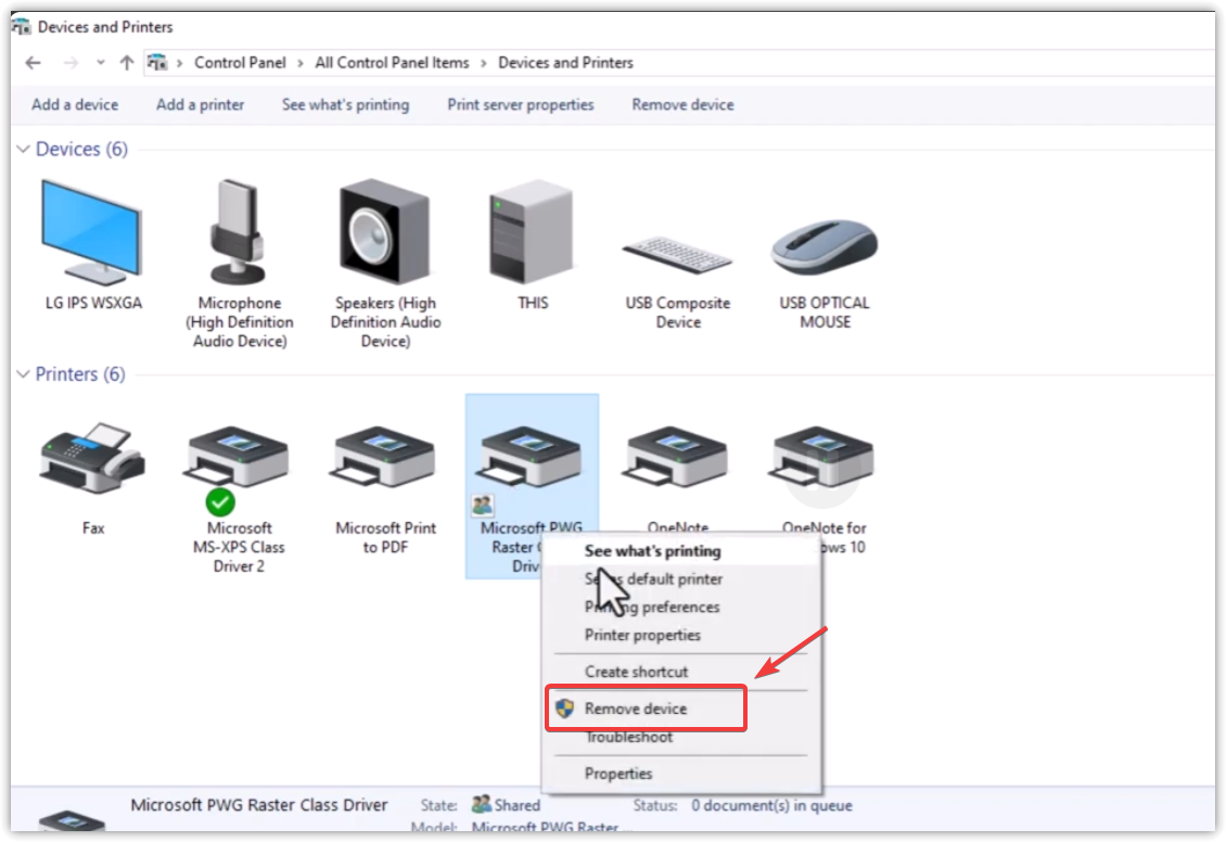 خيارات الطابعة في Windows