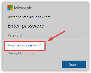 صفحة تسجيل الدخول إلى Microsoft تعرض خيار Forgot password؟ (هل نسيت كلمة المرور؟).