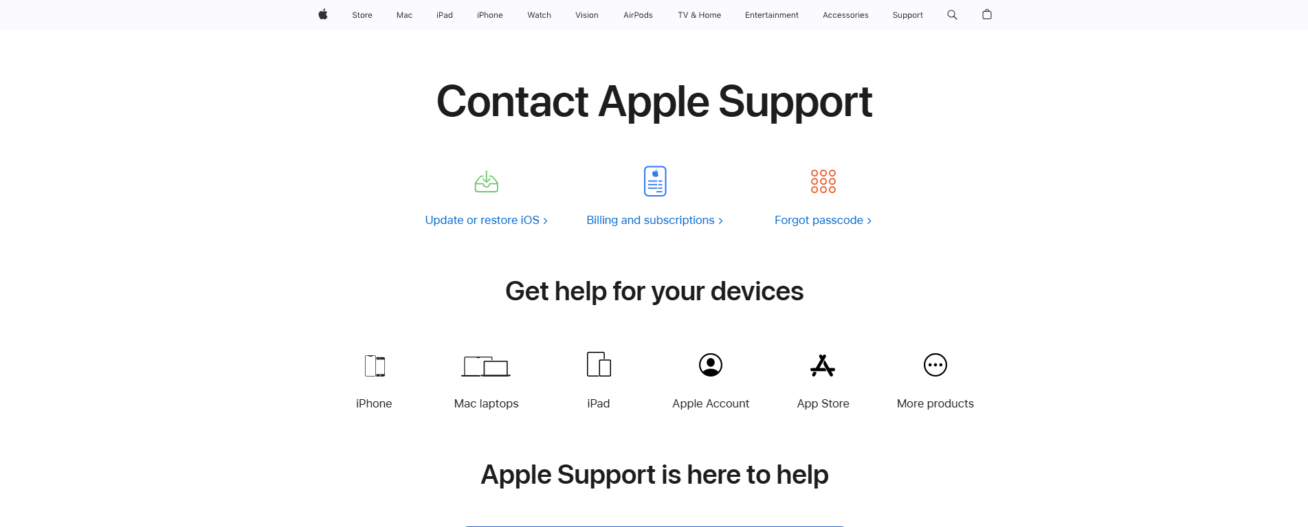 تطبيق دعم Apple مفتوح أثناء الإبلاغ عن عدم ظهور ملصق جهة الاتصال على iPhone.