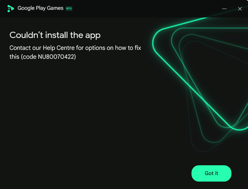 خطأ Google Play Games الرمز NU80070422