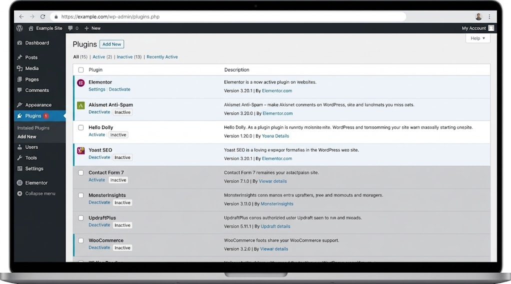 صفحة إضافات WordPress مع تعطيل الإضافات غير التابعة لـ Elementor لعزل تعارض تحميل Elementor.