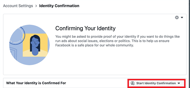تدفق تأكيد Facebook يطلب من المستخدم تأكيد الهوية أو تحميل بطاقة تعريف بعد فشل طرق الموافقة على تسجيل الدخول.