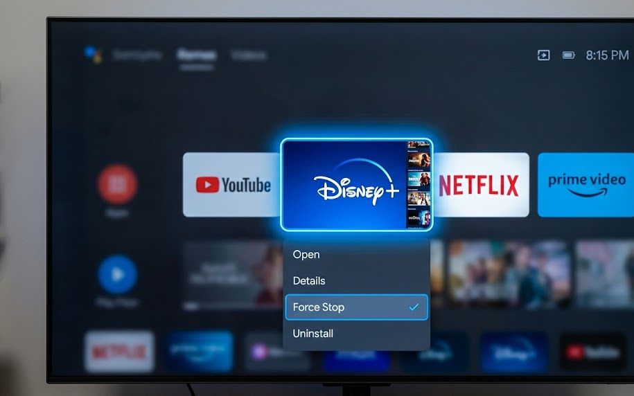 تلفزيون ذكي يغلق تطبيق Disney Plus بالكامل قبل إعادة فتحه.