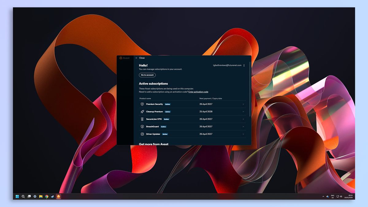 لقطة شاشة لبرنامج Avast One لمكافحة الفيروسات